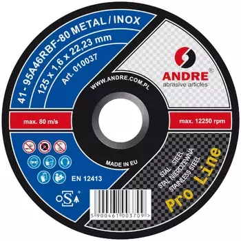 ŚCIERNICA 41 - 125 X 1,6 X 22,23  80 METAL/INOX