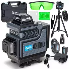 Laser krzyżowy 360° 4D zielona linia + statyw (pełny zestaw) akumulatory