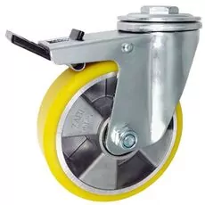 Koło alum. poliuretan. A27PWH - 125mm, 250kg z otwor. i hamulcem